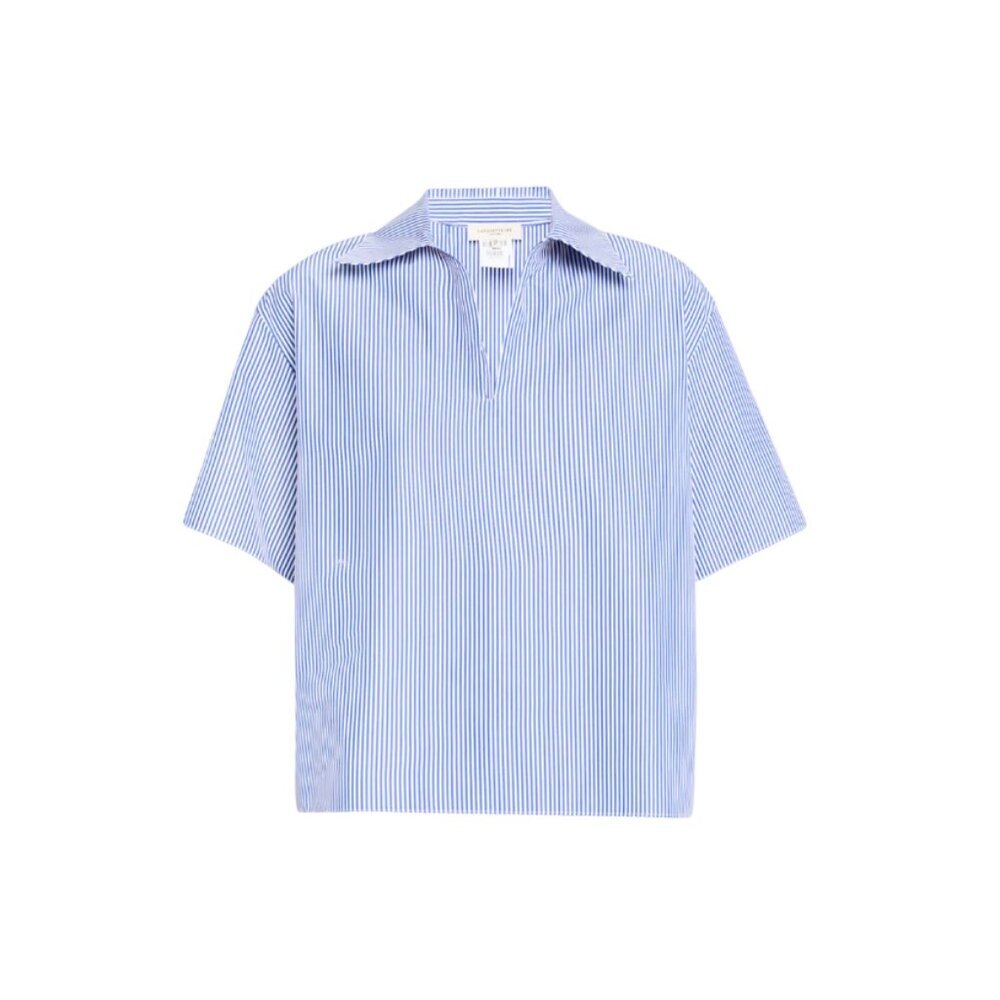 Lafayettte 148 NY Stripe Popover Blouse Top Shirt Womens XXS Blue White Cotton